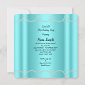 スウィート16ティール（緑がかった色）ブルーバタフライパールバースデーパーティー 招待状 (裏面)