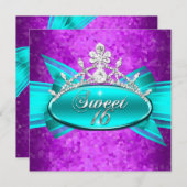 スウィート16ティール（緑がかった色）ブルーパープルダイヤモンドイメージ 招待状 (正面/裏面)