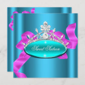 スウィート16ティール(緑がかった色)ブルーピンクダイヤモンドイメージ 招待状 (正面/裏面)