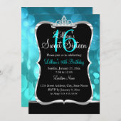 スウィート16ティール（緑がかった色）ブルーブラックティアラ招待状 招待状 (正面/裏面)