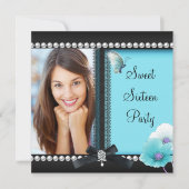 スウィート16ティール（緑がかった色）ブルーブラックバタフライ 招待状 (正面)