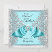 スウィート16ティール(緑がかった色)ブルーホワイトダイヤモンドパーティー3c 招待状 (正面)