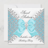 スウィート16ティール(緑がかった色)ブルーホワイトダイヤモンドパーティー 招待状 (正面)