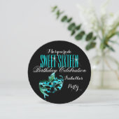 スウィート16ティール(緑がかった色)ブルーマスクマスカレードバースデーパーティー 招待状 (スタンド正面)