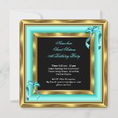 スウィート16ティール（緑がかった色）ブルー金ゴールドブラック16thバースデーパーティー 招待状 (裏面)