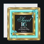 スウィート16ティール（緑がかった色）ブルー金ゴールドブラック16thバースデーパーティー 招待状<br><div class="desc">Sweet sixteen、甘い16パーティーエレガントティール（緑がかった色）ブルー金ゴールドブラック。ティール（緑がかった色）エレガントブルーと黒の誕生日女の子と女10代のの子のすべての年齢のバースデーパーティ招待状。おカスタマイズ前の詳細と年齢で甘い16、16、キンセアニェラ15、18、20、21、30、40、50、60、70、80、90、100のテンプレートZizzagoは、このデザインを作成した注すべてのフラットイメージ！彼らは金属の銀実在銀やクロームのグリッター、ダイヤモンド宝石を持っていない!!</div>