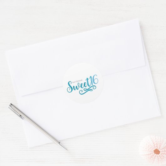 スウィート16ティール（緑がかった色）&ホワイトバースデーパーティーのお願い ラウンドシール (封筒)