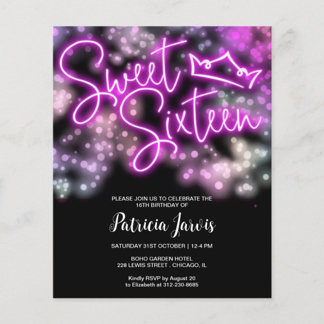 スウィート16デイネオンカラフルグローバジェット招待状 (正面)