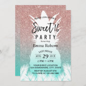 スウィート16トロピカルパイナップルバラ金ゴールドグリッター 招待状 (正面/裏面)