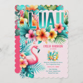 スウィート16トロピカルルアウ（ハワイ式宴会）プールパーティーガールズ誕生日 招待状 (正面/裏面)
