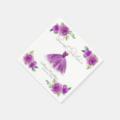 スウィート16ナプキンスシルバーパープルガウンフローラ スタンダードカクテルナプキン (角)