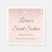 スウィート16ナプキン赤面ピンク&バラ金ゴールドパーティーデコール スタンダードカクテルナプキン (正面)