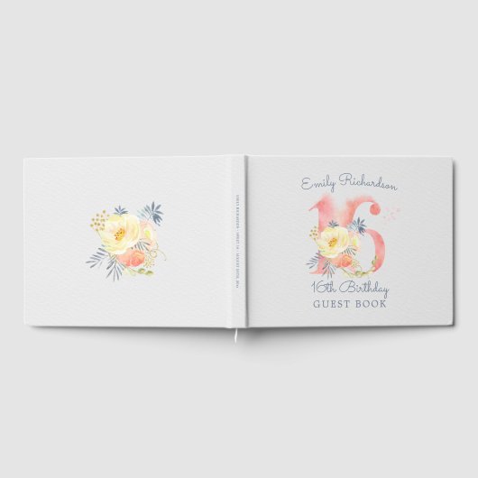 スウィート16ナンバー16赤面ピンクフローラ16誕生日 ゲストブック (全面)
