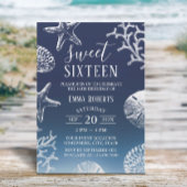 スウィート16ネイビーブルーグラデーションビーチスターフィッシュシーシェル 招待状