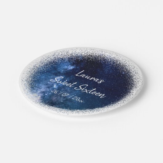 スウィート16ネイビーブルーグリッター紙プレート ペーパープレート (アングル)