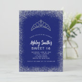 スウィート16ネイビーブルーシルバーグリッターダイアモンドティアラ 招待状 (スタンド正面)