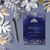 スウィート16ネイビーブルーシルバーグリッターティアラ サンキューカード