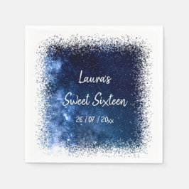 スウィート16ネイビーブルースターズパーティーナプキン スタンダードカクテルナプキン