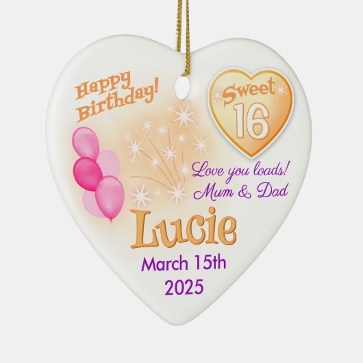 スウィート16ハッピーバースデーガールガールドーターギフト セラミックオーナメント (右)