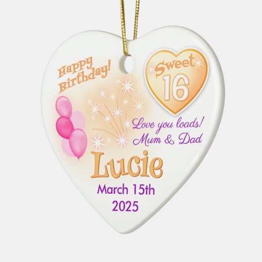 スウィート16ハッピーバースデーガールガールドーターギフト セラミックオーナメント (左)