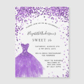 スウィート16バイオレットホワイトドレスグリッター贅沢 マグネット招待状 (正面)