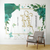 スウィート16バターフリスエメラルドグリーンガウン背景 タペストリー (インサイチュ(横))