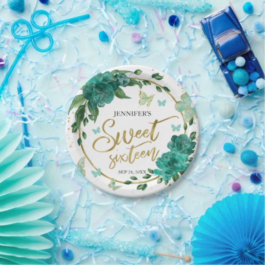 スウィート16バターフリスエメラルドグリーンガウン ペーパープレート (パーティー)