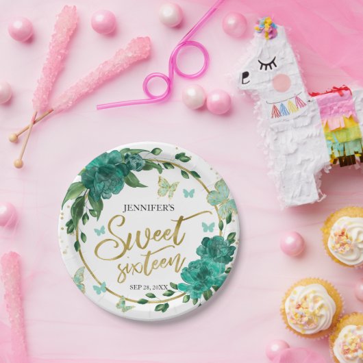 スウィート16バターフリスエメラルドグリーンガウン ペーパープレート (パーティー)