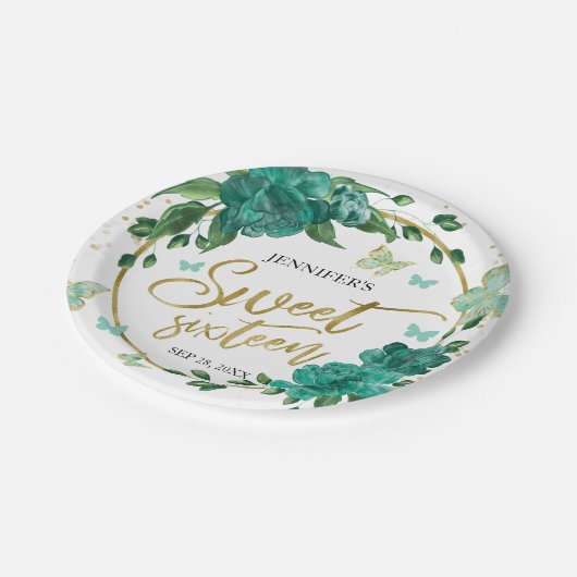 スウィート16バターフリスエメラルドグリーンガウン ペーパープレート (アングル)