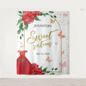 スウィート16バターフリスエメラルドレッドガウン背景 タペストリー (正面)