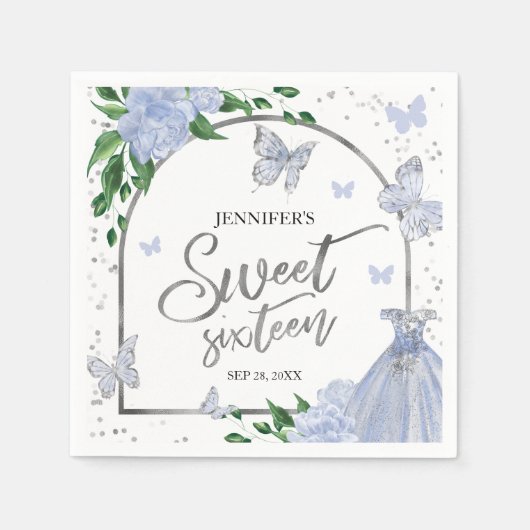スウィート16バターフリスダスティーブルー赤面ガウン スタンダードカクテルナプキン (正面)