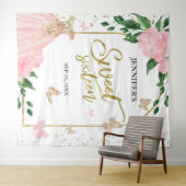 スウィート16バターフリスピンク赤面ガウン背景 タペストリー (インサイチュ(横))