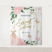 スウィート16バターフリスピンク赤面ガウン背景 タペストリー (正面)