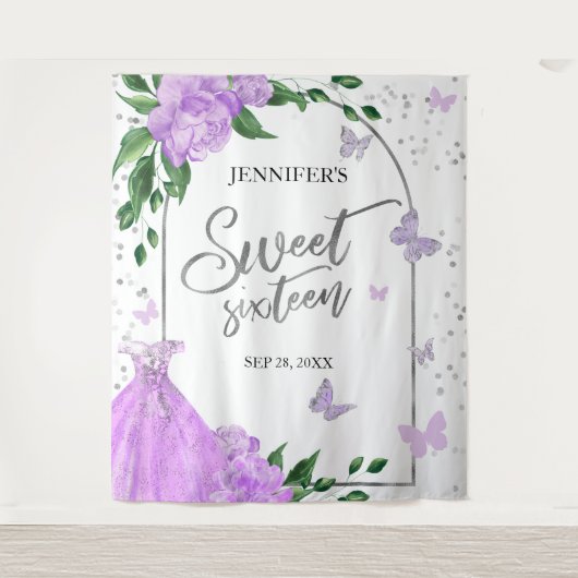 スウィート16バターフリスラベンダーガウン タペストリー (正面)