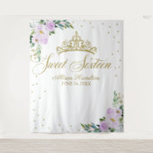 スウィート16バックドロップ金ゴールドティアララベンダーフローラ タペストリー (正面)