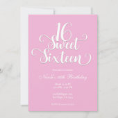 スウィート16バブルガムピンク&ホワイト誕生日パーティー 招待状 (正面)