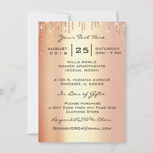 スウィート16バラダイヤモンドブライダルキンセアニェラメイクアップ 招待状 (裏面)