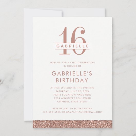 スウィート16バラ赤面ピンクグリッターフォト誕生日 招待状 (正面)