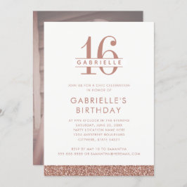 スウィート16バラ赤面ピンクグリッターフォト誕生日 招待状