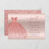 スウィート16バラ金ゴールドグラムスクリプト16番目の誕生日 招待状 (正面/裏面)