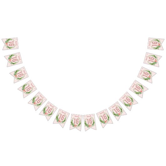 スウィート16バラ金ゴールドグリッターガーリーフローラ バンティングフラッグ (全)