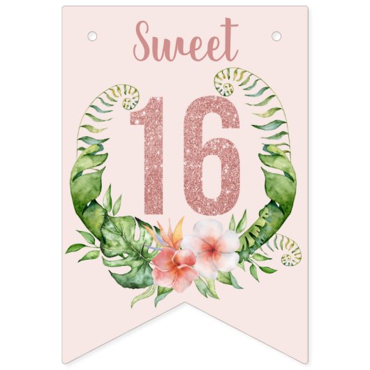 スウィート16バラ金ゴールドグリッターガーリーフローラ バンティングフラッグ (第3の旗)