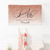スウィート16バラ金ゴールドグリッターパーソナライズされた誕生日 横断幕 (インサイチュ)