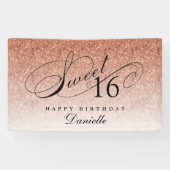 スウィート16バラ金ゴールドグリッターパーソナライズされた誕生日 横断幕 (横)