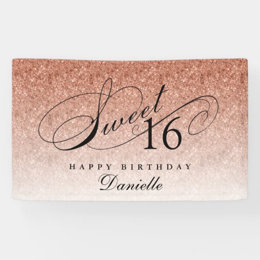 スウィート16バラ金ゴールドグリッターパーソナライズされた誕生日 横断幕 (横)