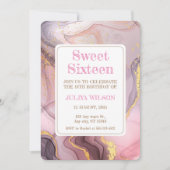 スウィート16バラ金ゴールドグリッター女の子の誕生日パーティー 招待状 (正面)
