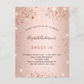スウィート16バラ金ゴールドグリッター誕生日パーティー インビテーションポストカード (正面)