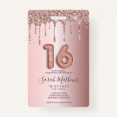 スウィート16バラ金ゴールドグリッター誕生日招待状 バッジ (裏面)