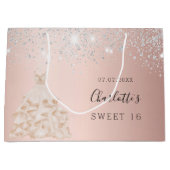 スウィート16バラ金ゴールドシルバーグリッタードレス華やかな ラージペーパーバッグ (正面)