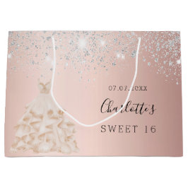 スウィート16バラ金ゴールドシルバーグリッタードレス華やかな ラージペーパーバッグ